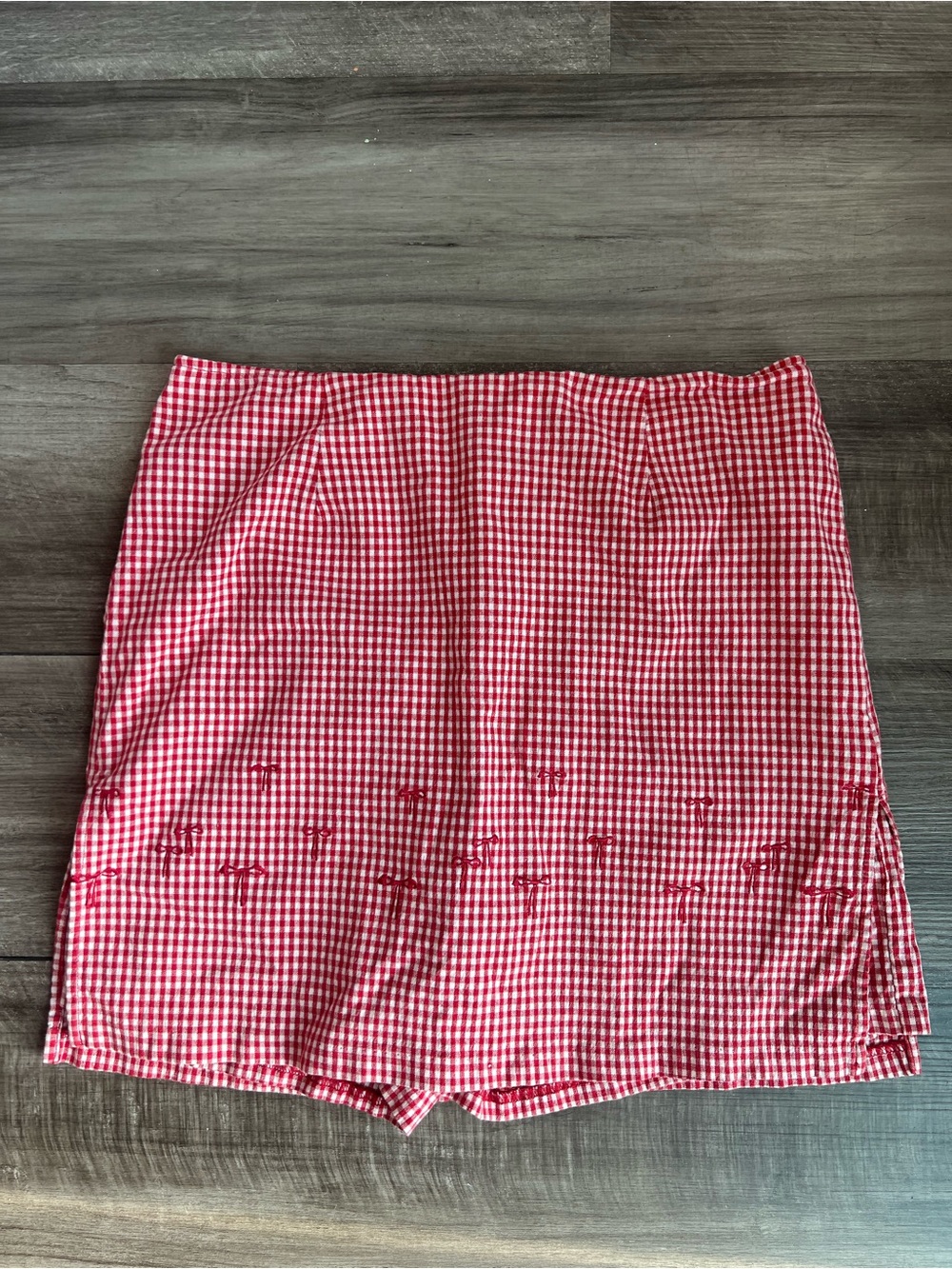 Requirements Red Gingham Mini Skirt with Embroidered Hem
